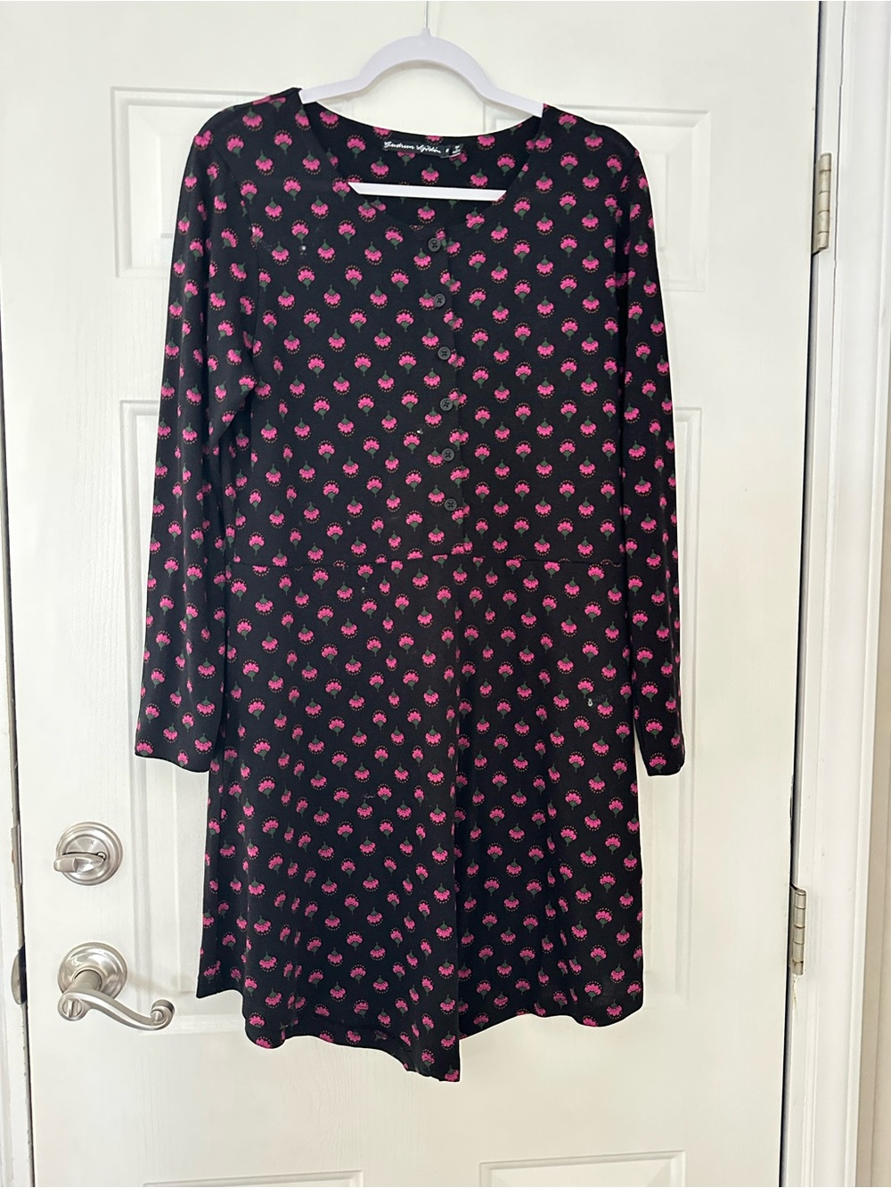 Gudrun Sjoden Black and Pink Floral Dress Pockets Size Medium